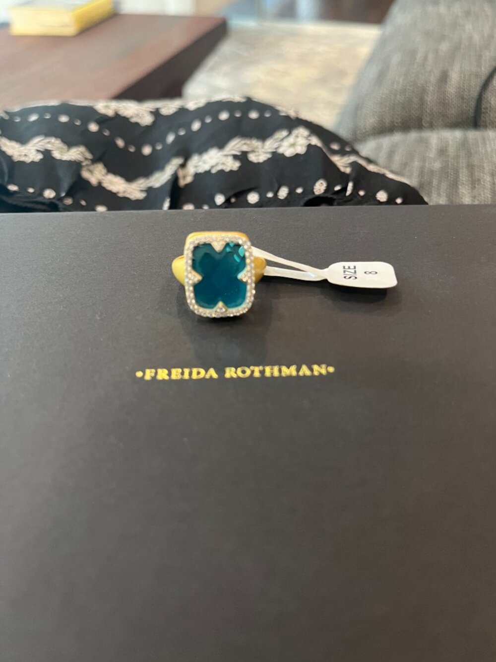 Freida Rothman Blue Faceted Stone with CZ Halo Ring NWT Size 8 - Picture 4 of 15